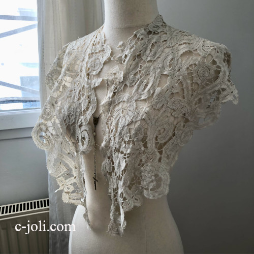 パリ発送】L2774 フランスアンティークレースつけ襟/レース衿 リネン