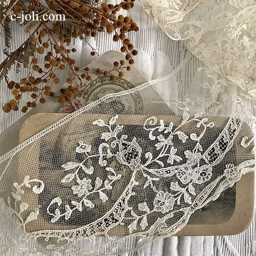 日本発送】L2555 フランスアンティークチュールレースボーダー/レース