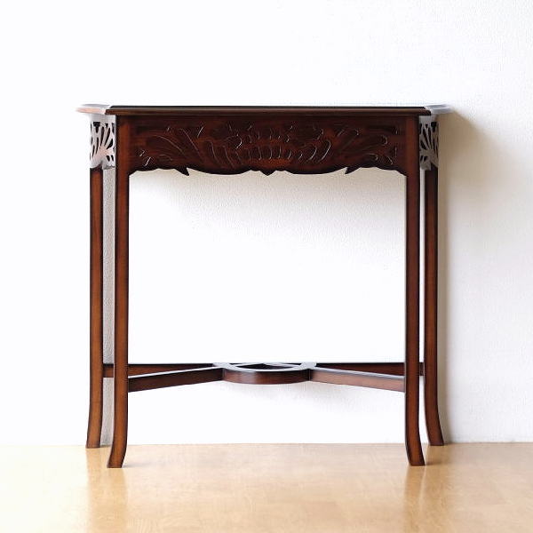 コンソールテーブル マホガニー 無垢材 アンティーク調 スリム