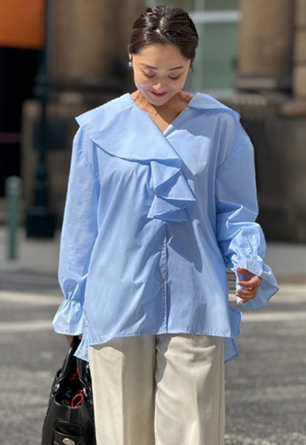 アシメフリルキャンディスリーブブラウス【ネコポスOK】【7i-831-04001】