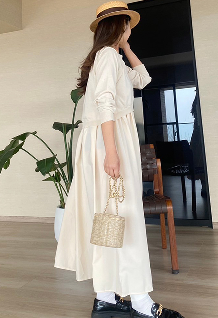 異素材ドッキングワンピース【7i-831-04422】