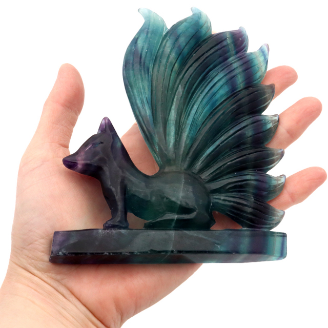 フローライト 置物 九尾の狐 天然石 蛍石 ほたるいし 彫刻 彫り物 九尾