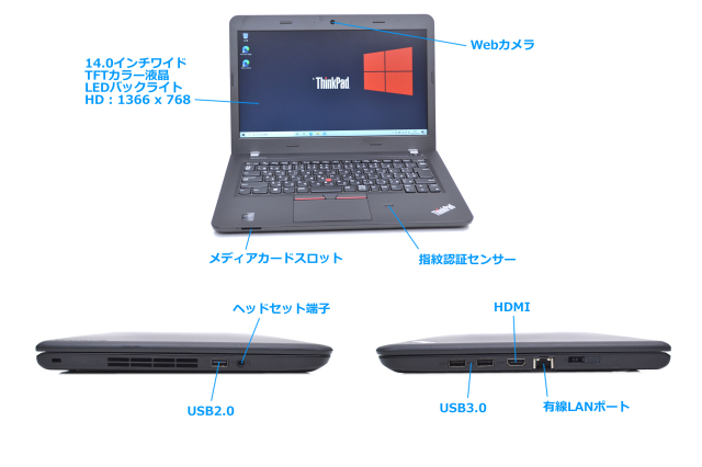 良品 中古ノートパソコン lenovo ThinkPad E450 Core i3 5005U メモリ