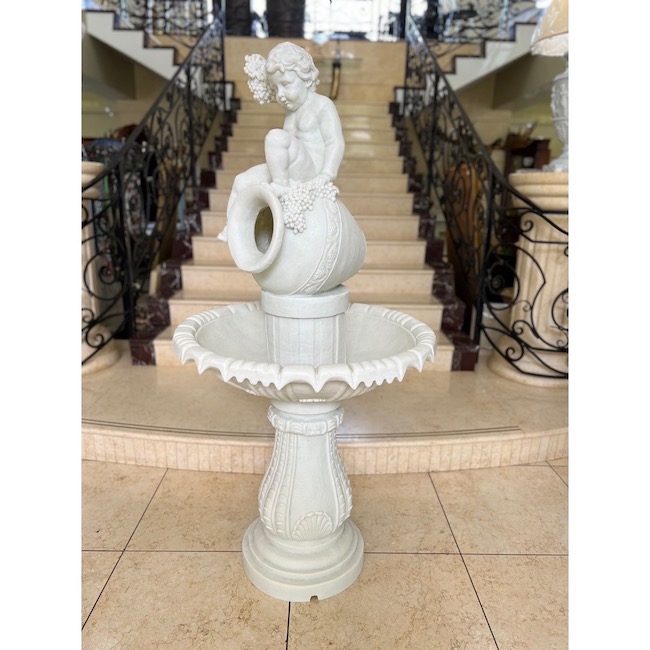 Garden Furniture / fountain / 噴水｜壺にのるエンジェル｜ホワイト
