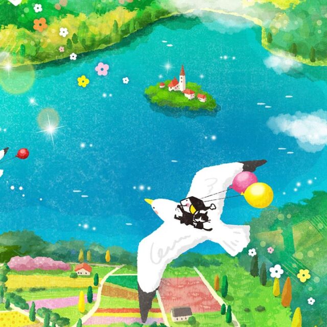 絵画 ヨーロッパの風景 湖の絵 教会の湖 旅 「Bon Voyage! (ボン