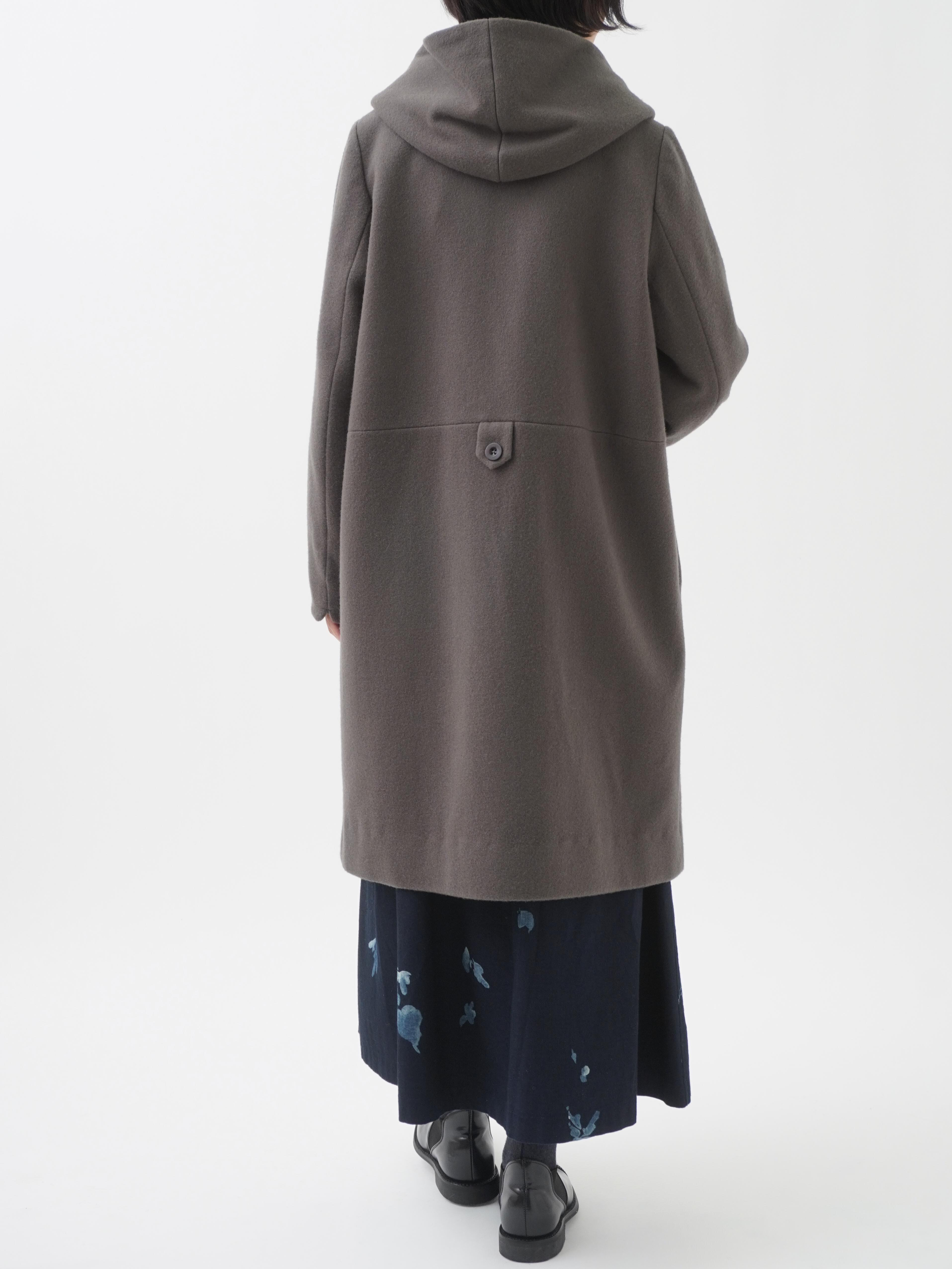 ラムウールビーバー ウエスト切替えフード付コート