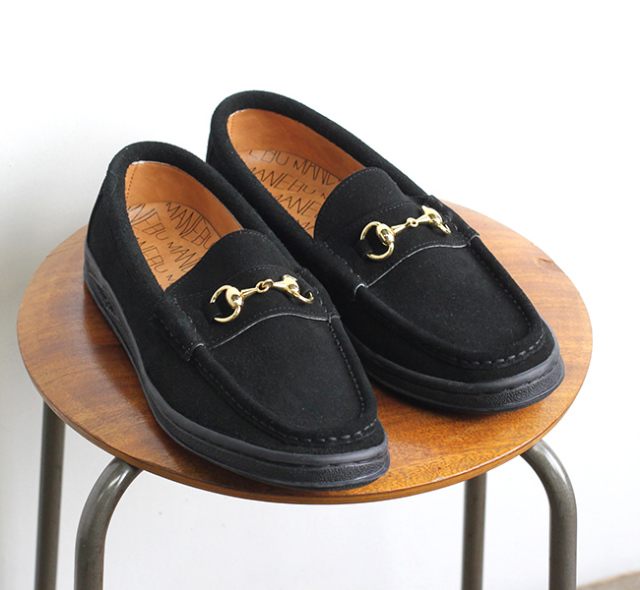 MANEBU マネブ BITCH SUEDE BLACK ローファー ブラック