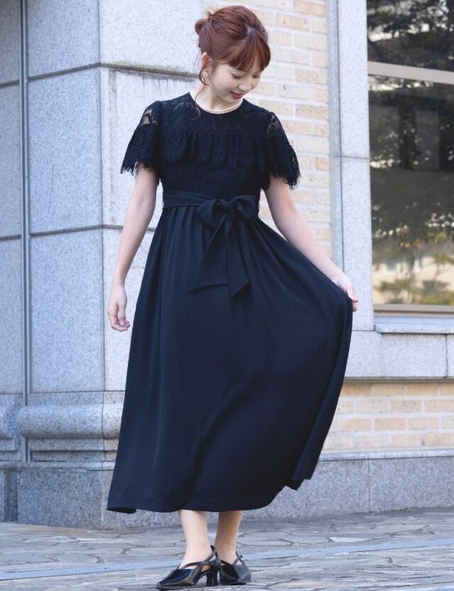 レースドッキング ロングドレス 産前産後兼用 授乳服 マタニティ