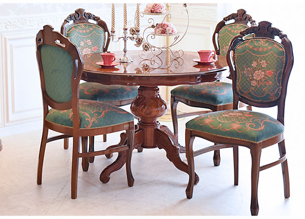 イタリア製 象嵌ラウンドダイニングセット5P （グリーンフラワー