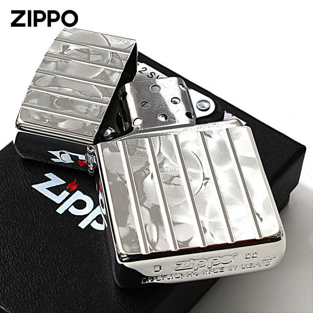 Zippo ジッポー アーマー ウェーブカット 両面加工 彫刻 銀メッキ