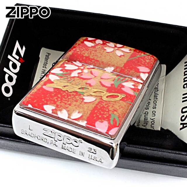 Zippo ジッポー 友禅和紙 伝統 和柄 ジッポ ロゴ 桜 赤 1201S915