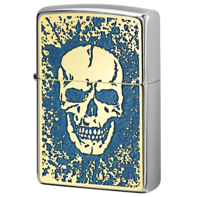 Zippo ジッポー スカル ドクロ 骸骨 Skull ブルー ＃200 ゴールド