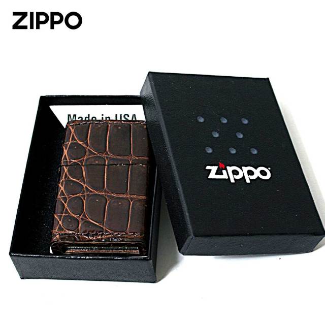 Zippo ジッポー 革巻き 本革 クロコダイル ワニ 茶 ブラウン｜Zippo