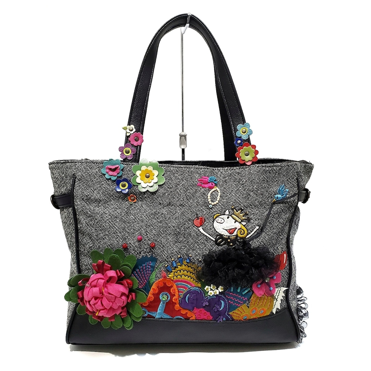 アルベロベロ/オレボレブラ/ハンドバッグ/黒×グレー×マルチ/ウール×合