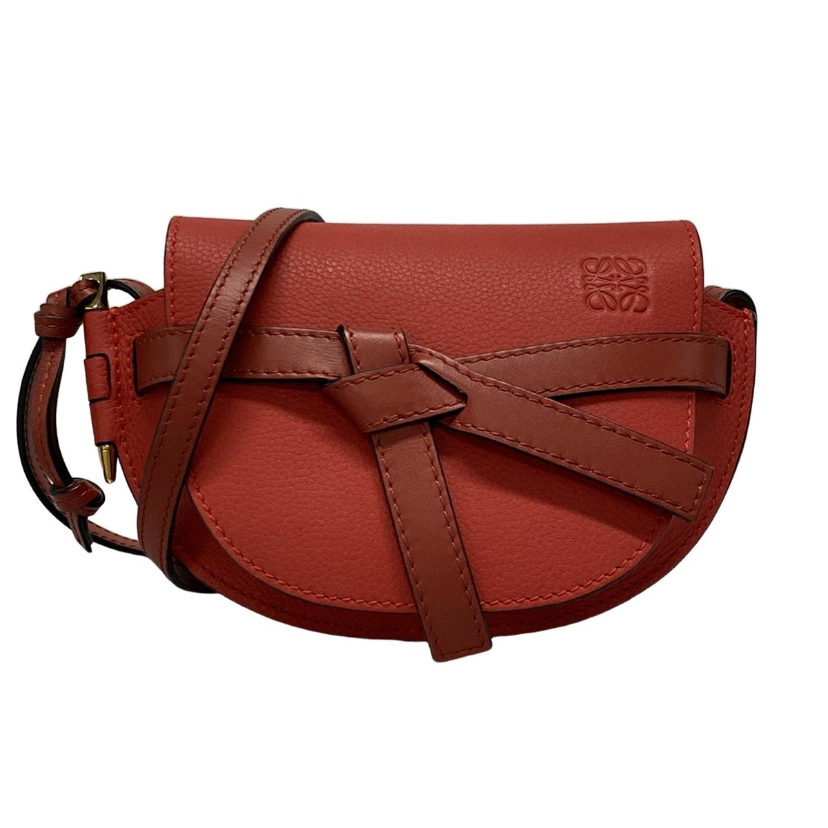 ロエベ/ショルダーバッグ/ゲートバッグ ミニ/レッド×ボルドー/ソフト