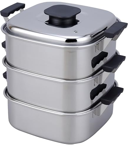 Amazon｜神子島製作所 PE 18-8 業務用 角蒸器 2段 33cm (蓋×1・中子×2