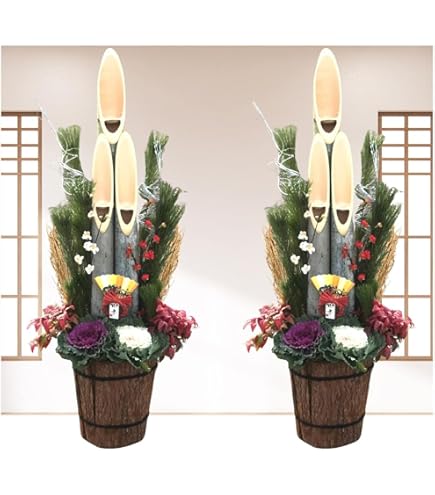 Amazon.co.jp: NEKOMI 【予約販売】1対約70㎝ 玄関飾り 生花門松 木箱