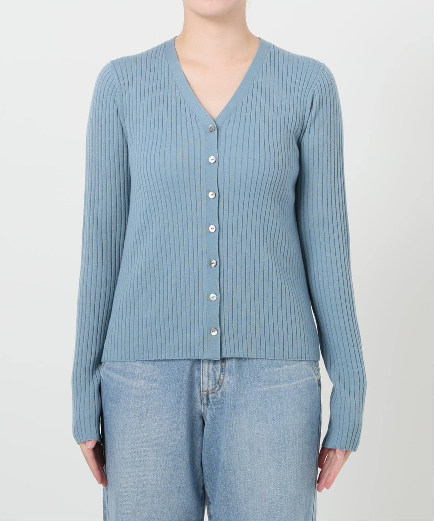 追加》イタリア ヤーン RIB Vネックカーディガン（カーディガン