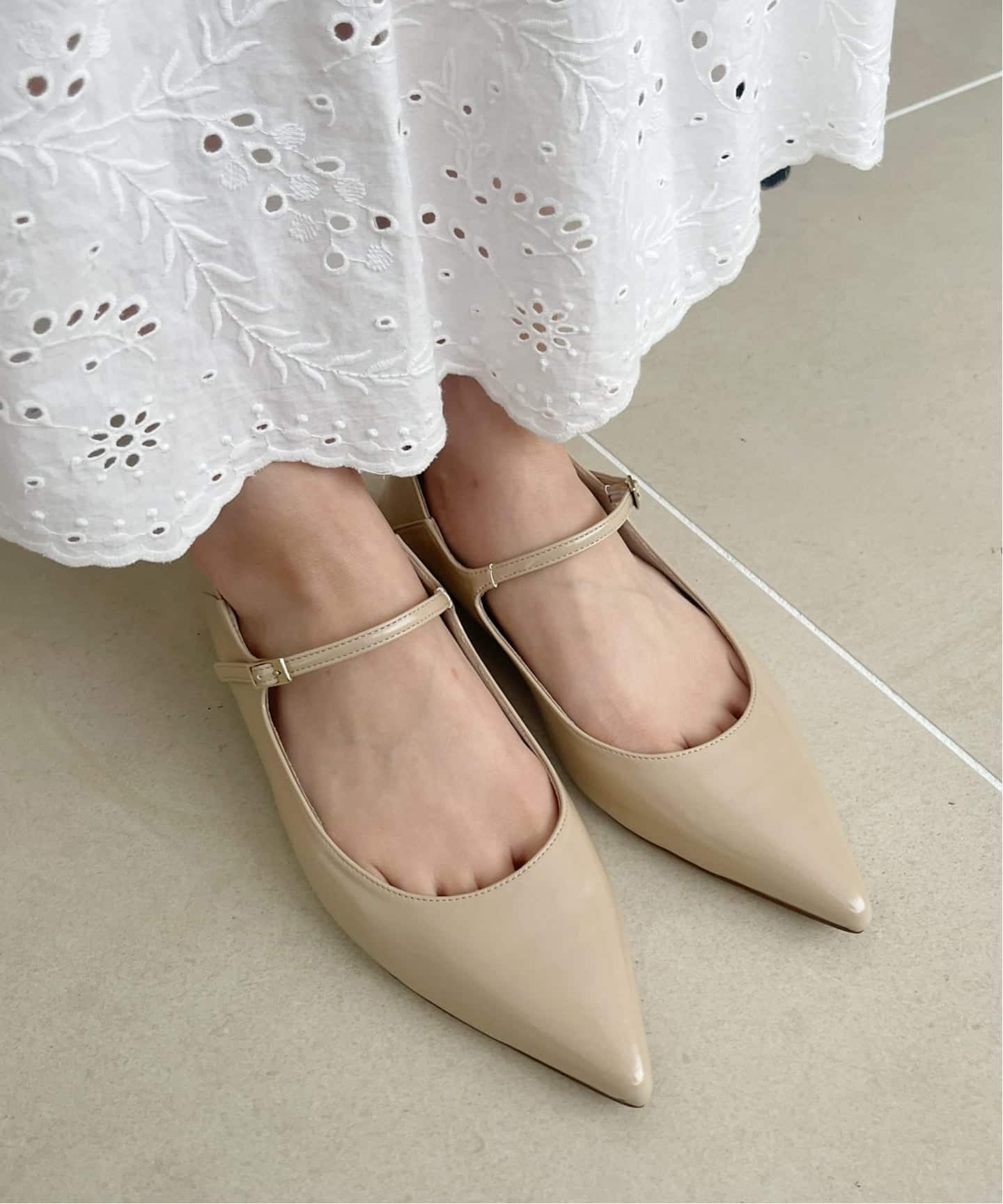 追加》ポインテッドワンストラップフラット（フラットシューズ）｜LE