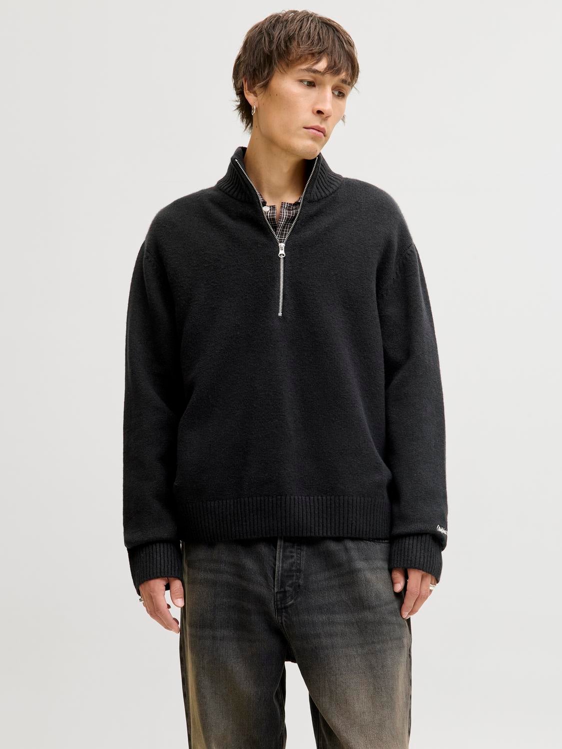 Plain Half zip Sweatshirt | Black | Jack & Jones®