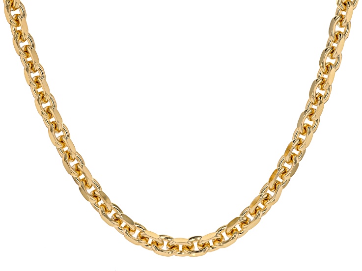 18k Yellow Gold Over Bronze Beveled Curb 20 Inch Chain - MA552 | JTV