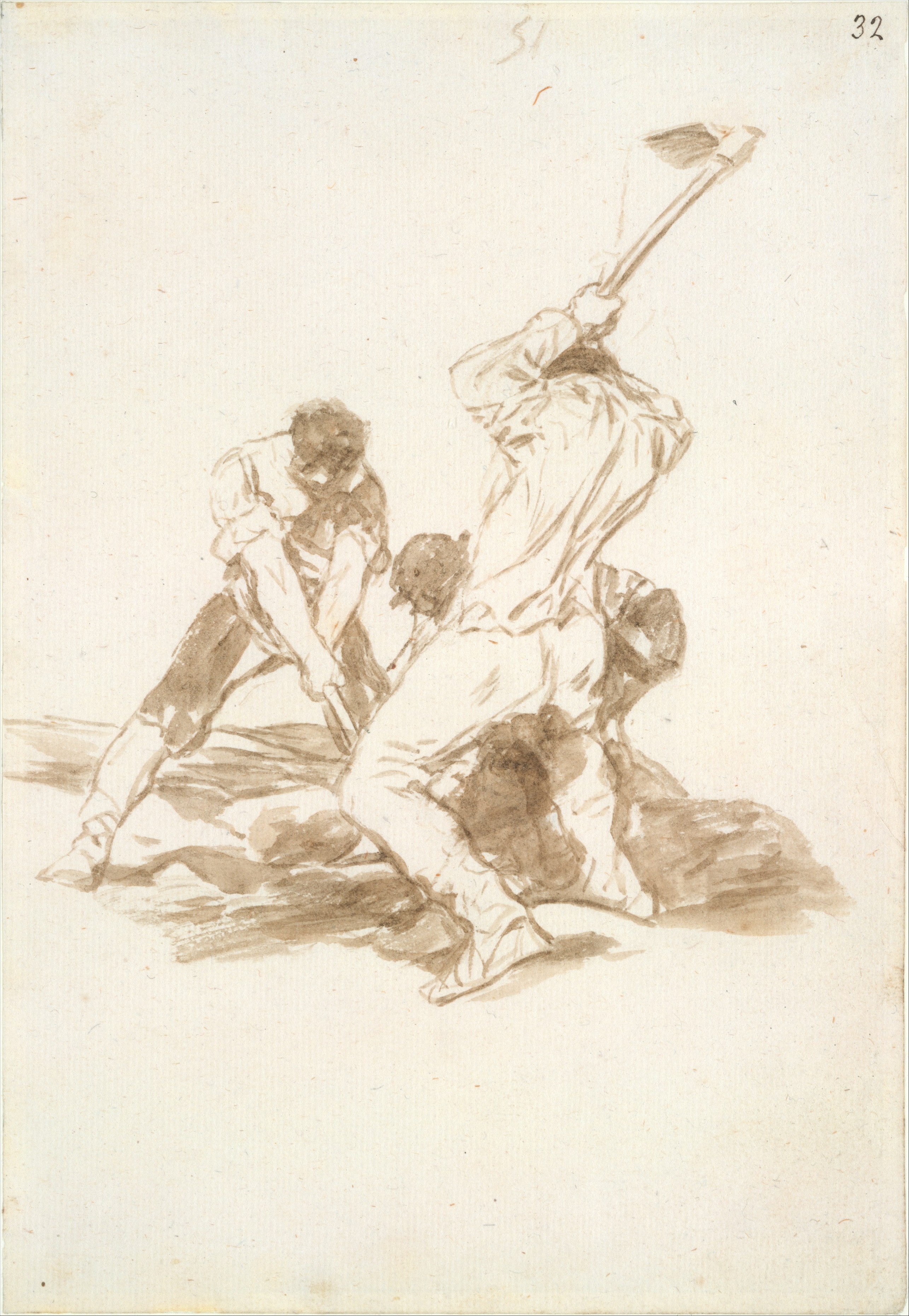 Goya (Francisco de Goya y Lucientes) - Three men digging; folio 51