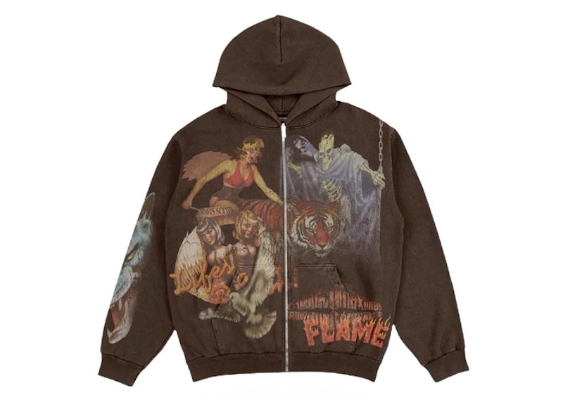 Travis Scott Utopia Circus Maximus 2023 Tour Zip-Up Hoodie Brown