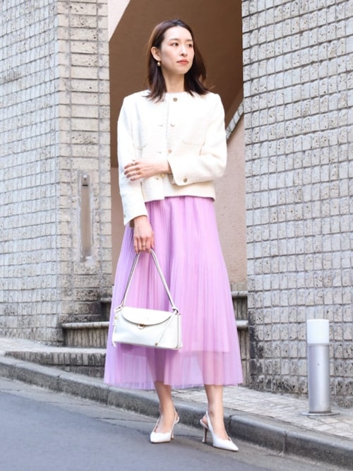 セール】スラブコットンツイード Vクルーネックジャケット（ノーカラー