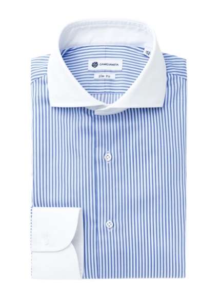 Horizontal ツイル クレリック｜ブルーストライプ（スリムフィット