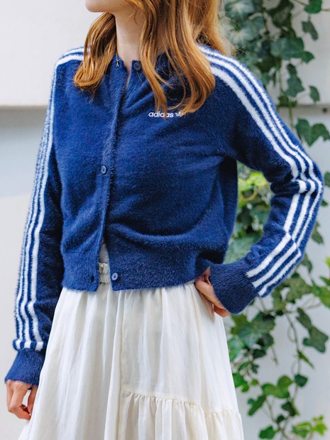 adidas フラッフィーニットカーディガン ネイビー L adidas