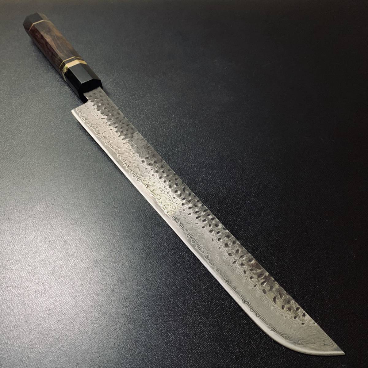 ステン本焼V金10号切付牛刀包丁27cm右片刃 鏡面 黒水牛黒檀八角柄 尺