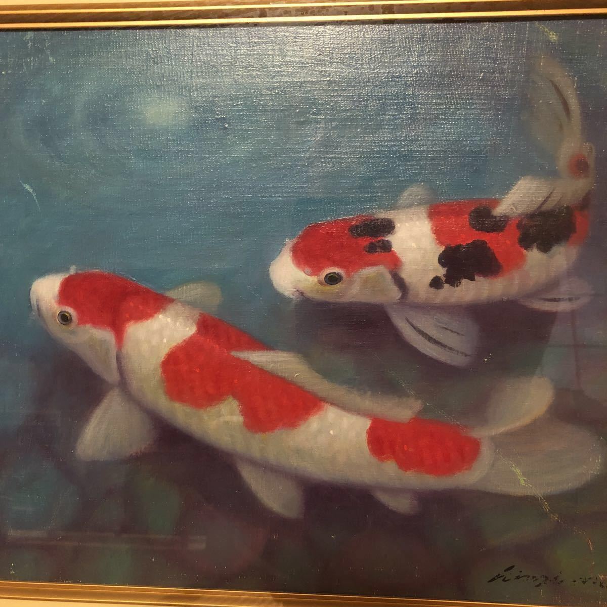 鯉の油彩画 F10号 宮下均ニ画 年間評価120万 鯉の油彩画 F10号 宮下均