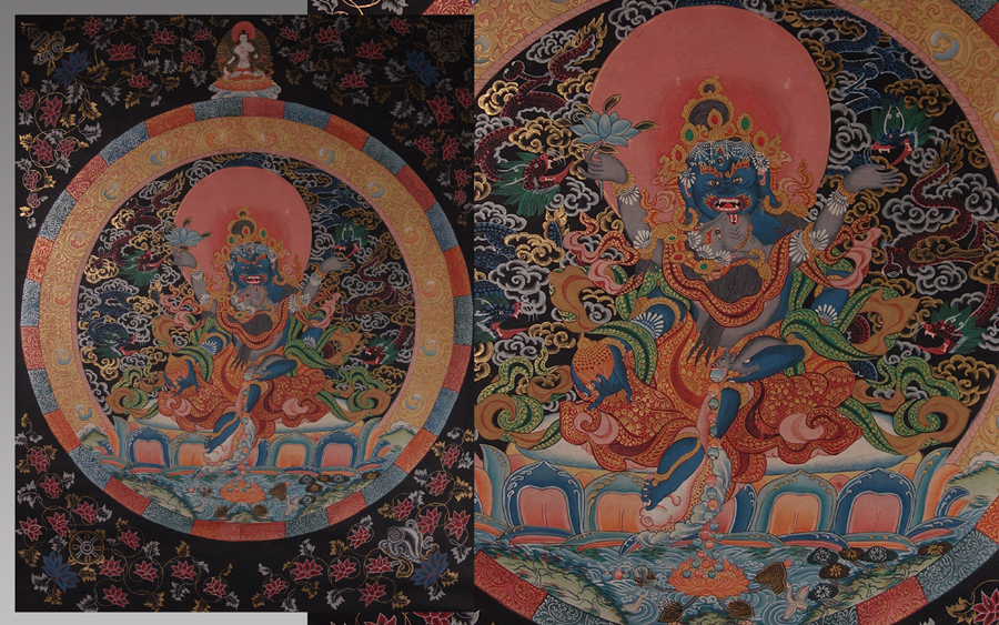 チベットタンカ 曼荼羅マンダラ仏画 絹本 肉筆 仏教美術 中国古玩
