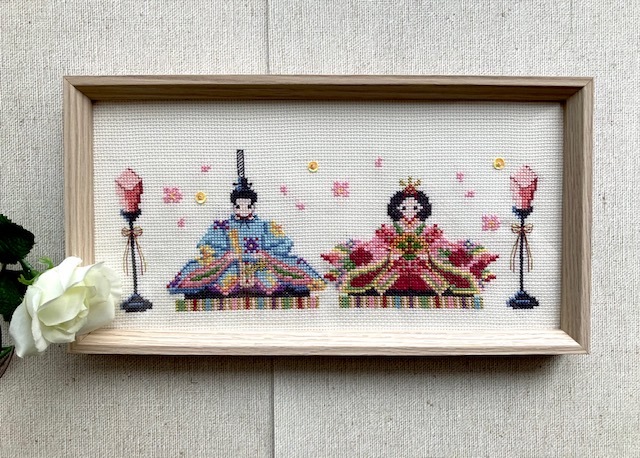 ホビーラホビーレクロスステッチ完成品お雛様フレーム付き 再値下げ