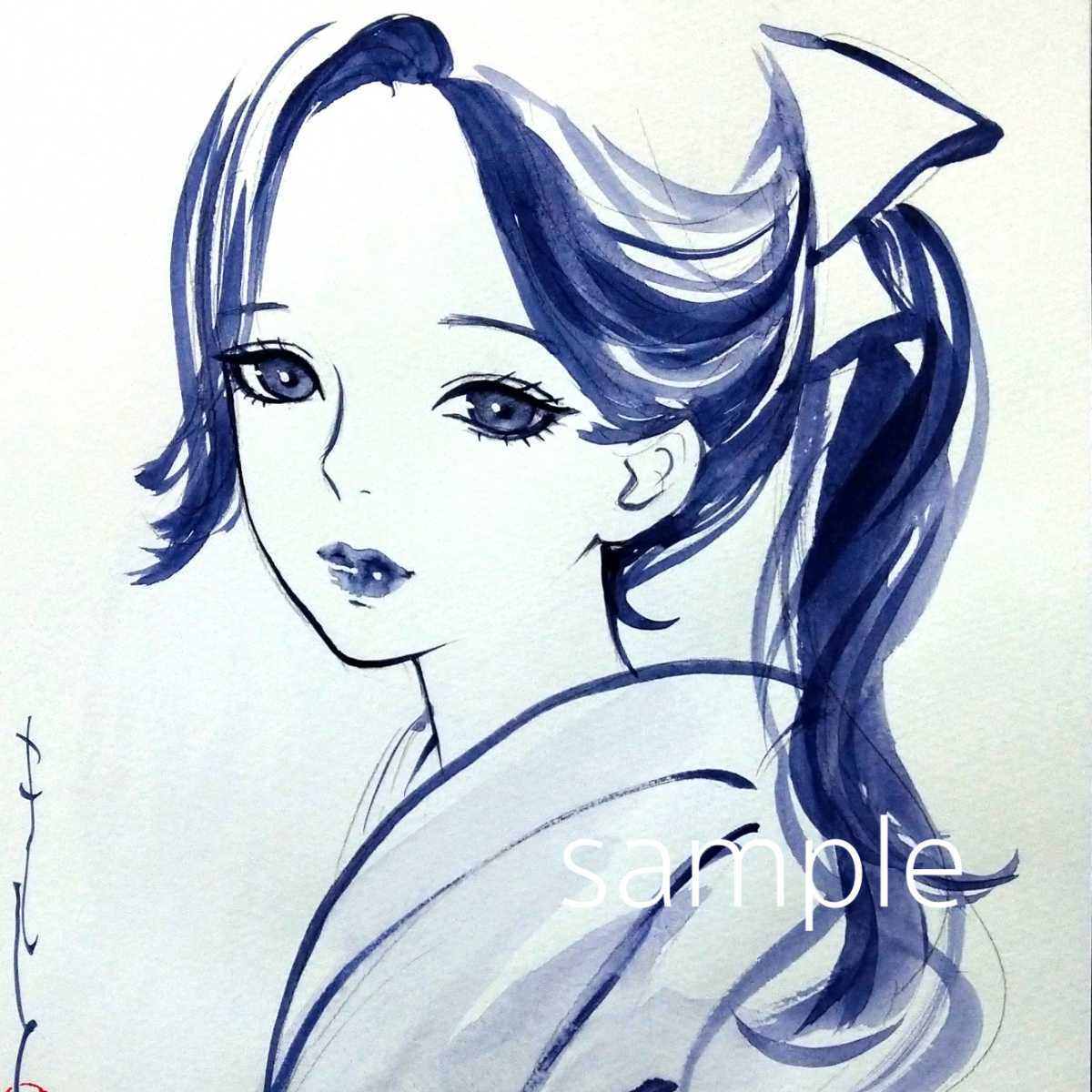 絵画 原画 ドローイング 水彩画 大正ロマン モダン 和装 絵画 原画