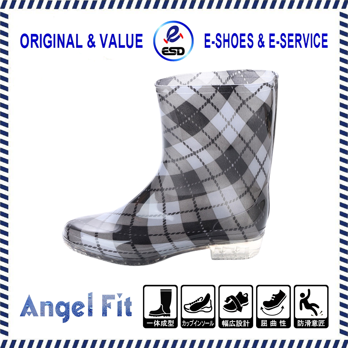 レディース レインブーツ レイン ショート ミドル ブーツ チェック柄