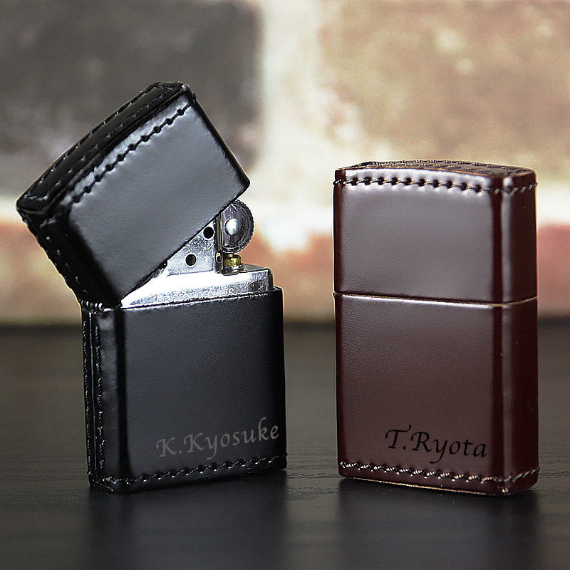 革のダイヤモンド cordovan zippo ギフトボックス付き オリジナル 名