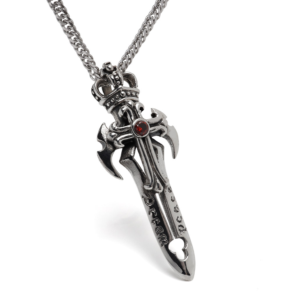 シルバー925 ソードネックレス 剣 ペンダントネックレス ダブル喜平