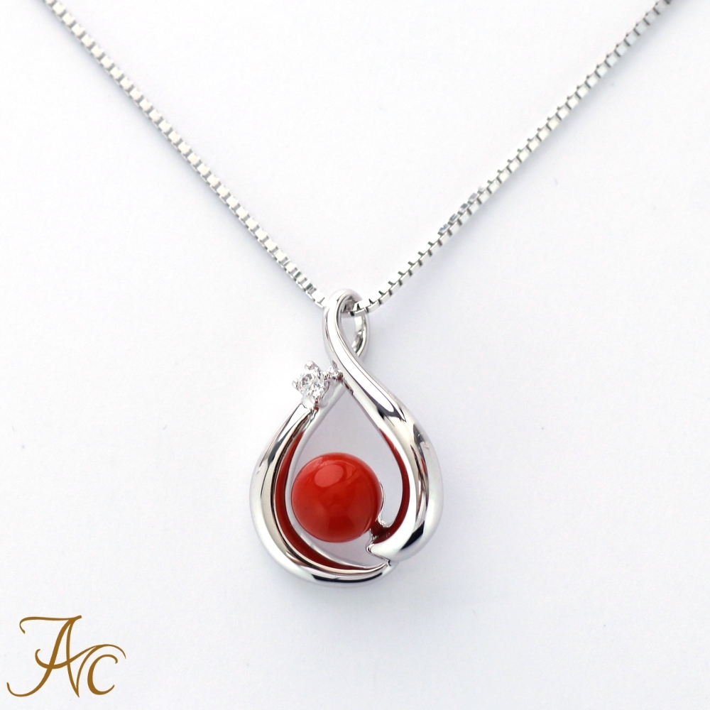 ≪送料無料&1年保証付き≫赤珊瑚5.5ミリ玉 シルバーペンダント
