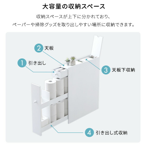 トイレラック スリム 幅14cm キャスター付き 完成品 スライド引き出し