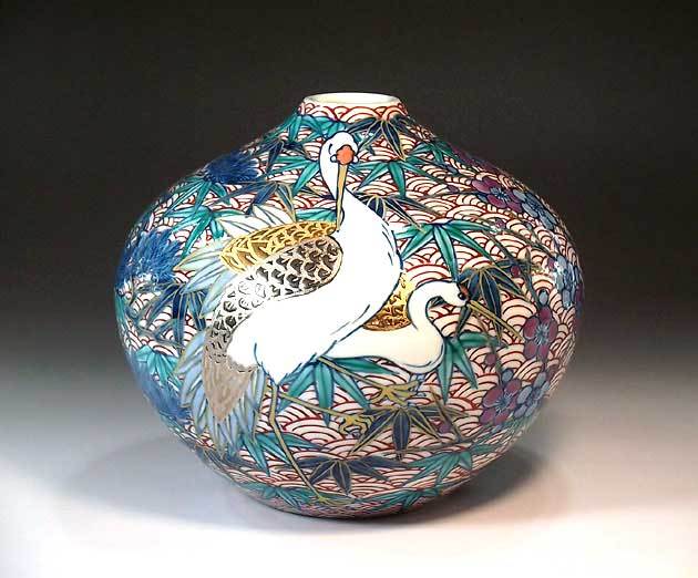 有田焼 陶芸家 藤井錦彩作】有田焼美術品 染錦金彩・プラチナ彩松竹梅