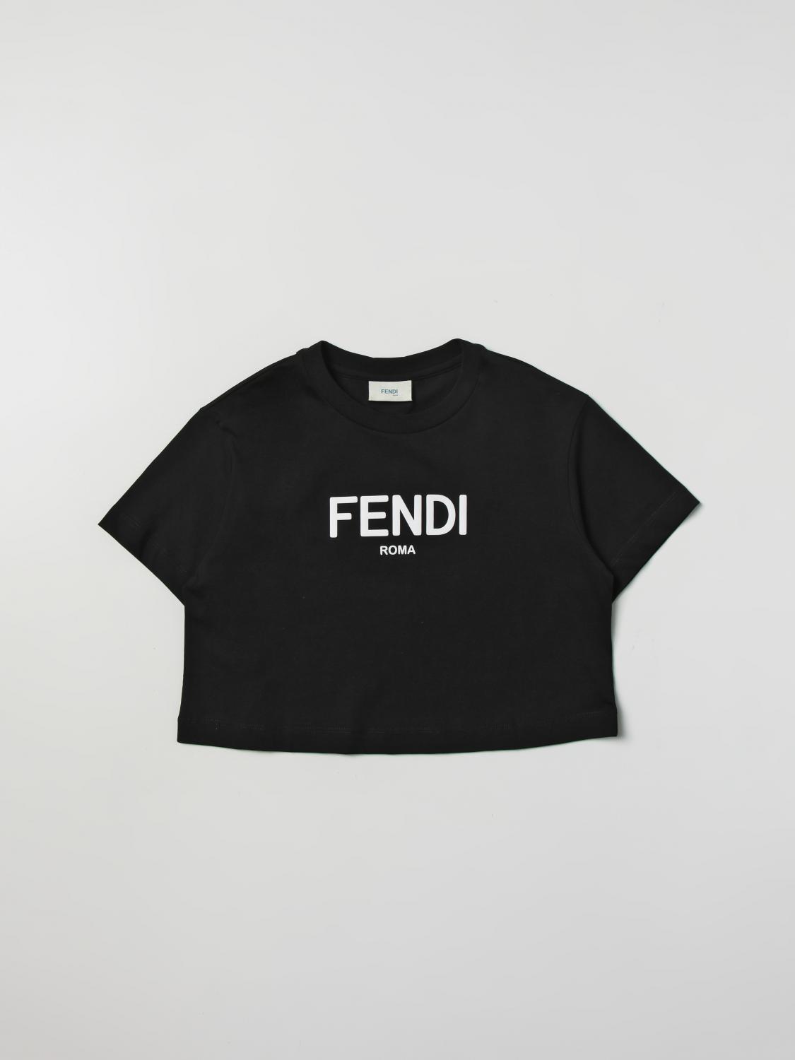 Fendi Kids cropped T-shirt in cotton - Black | JFI2767AJ | GIGLIO.COM