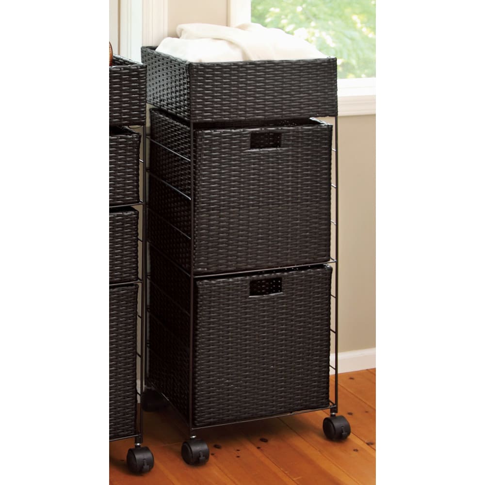 ラタン風 ランドリーチェストシリーズ スリムトール3段（幅36・奥行30