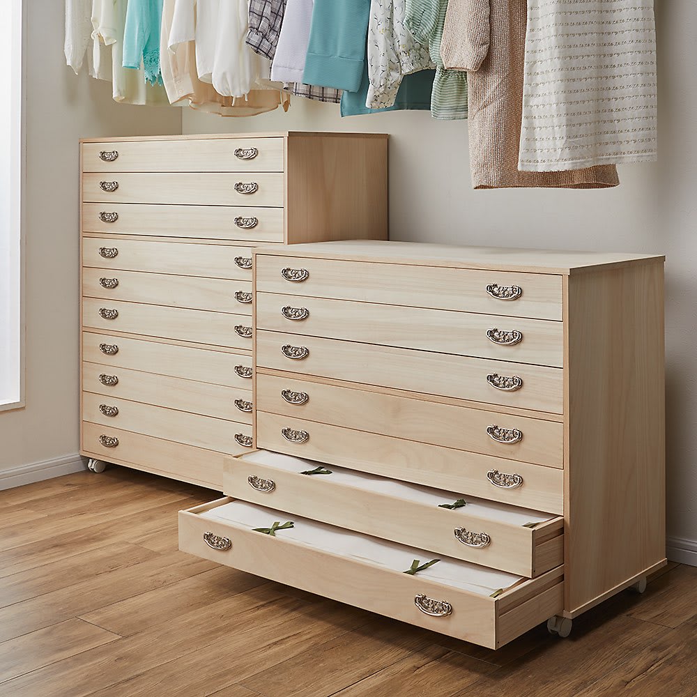 キャスター付きでどこでも使える】総桐着物収納クローゼットワゴン 浅