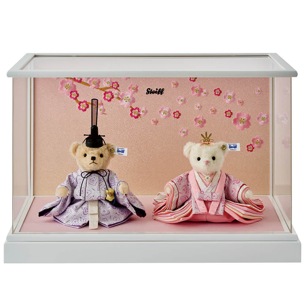 シュタイフ〉 テディベア ひな人形 「ハート」 アクリルケースセット