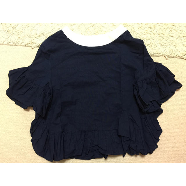 yori フリルTシャツ yori ビッグフリル襟Tシャツ ネイビー