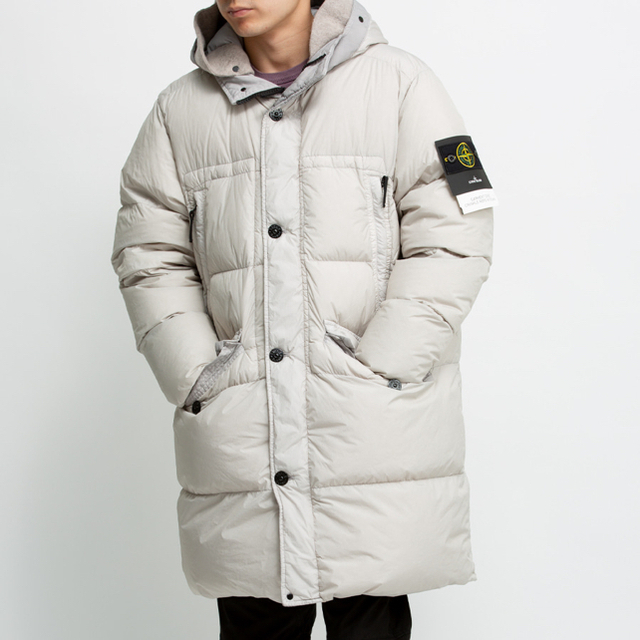 STONE ISLAND - GARMENT DYE HOODED LONG DOWN JKT / GRYの通販 by