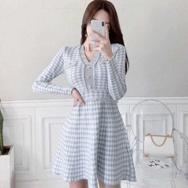 水色＊千鳥柄ワンピースの通販 by 💗aya's shop👗｜ラクマ