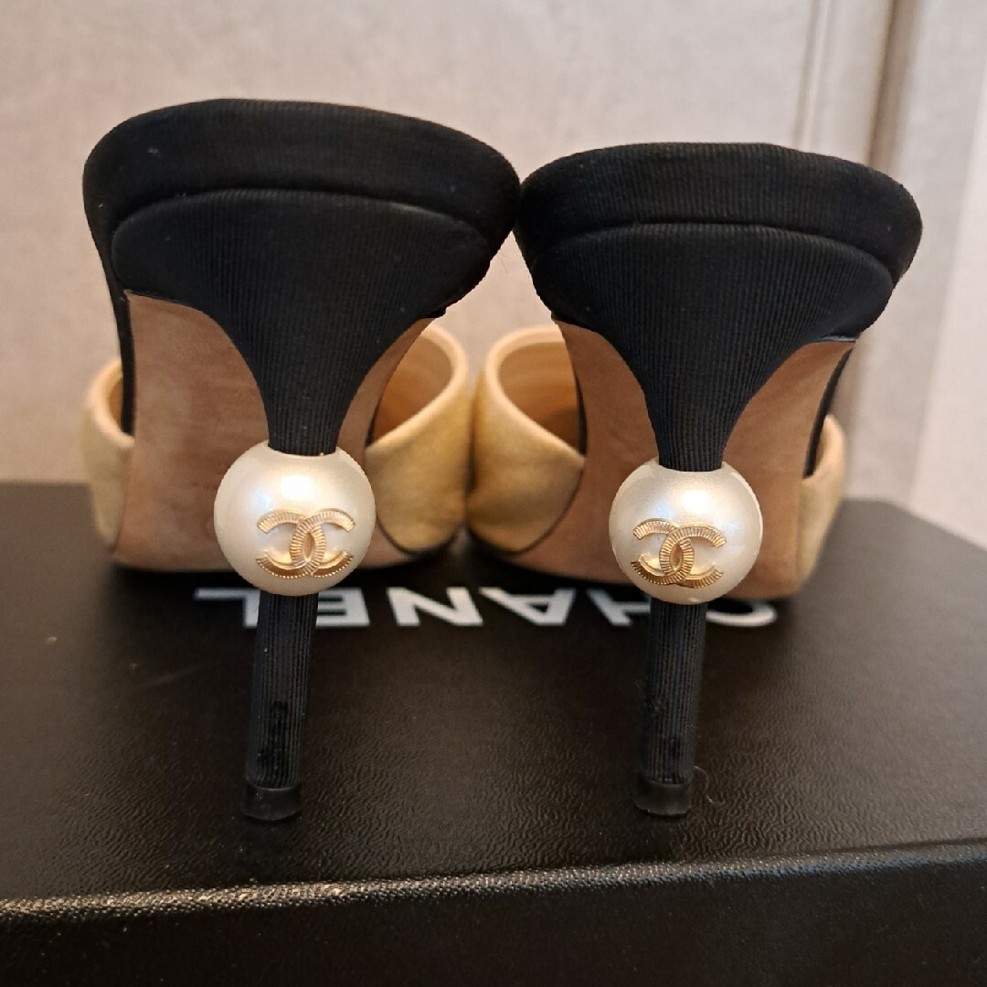CHANEL シャネル バイカラー ミュール ココマーク ポインテッドトゥ 36