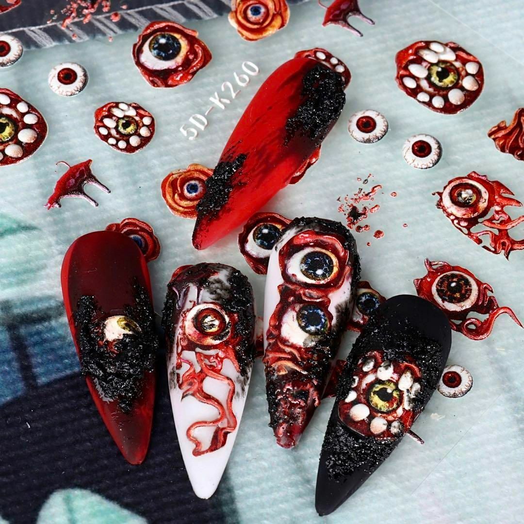 NT777 ネイルシール ホラー ぷっくり3D ハロウィン 目玉 グロい リアル